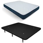 Duérmete Online Pack économique Matelas viscoélastique réversible + Base tapissée 3D renforcée 5 Barres de Renfort et valves de Ventilation avec 6 Pieds Noir 80 x 190 cm