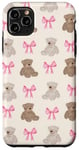 Coque pour iPhone 11 Pro Max Motif ours beige et marron Coquette avec nœud rose