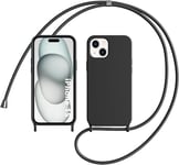 OUBELI Coque avec Cordon pour iPhone 15, Silicone Liquide Lanyard Case Réglable Collier Case, Coque de Protection Souple en TPU résistant aux Chocs et antidérapante - Noir.