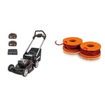 WORX Nitro - Tondeuse à Gazon tractée Brushless sans Fil 20V-2 * 4Ah - WG749E - Ø46cm - Jusqu'à 500m² sur Une Charge & Lot de 2 bobines de Fil de Coupe de 3 m - WA0004.1 - Ø1,25 mm (Compatible avec