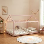 Lit cabane pour enfant Cerro bois de pin contreplaqué 120 x 200 cm rose en.casa