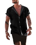 YAOBAOLE Chemise en Lin Homme Chemise Homme Manche Courte Été Manches Courtes Boutons Chemise Chemise Col Mao Homme Noir M