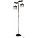 Globo - Lampadaire lampadaire bois 2 ampoules lampe de salon sur pied réglable en hauteur cristaux, laiton métal noir, douilles E27, LxlxH 51x25x168