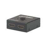 Manhattan HDMI Switch 2-Port, 4K@30Hz, Bi-Directional, Black, Displays output from x1 HDMI source to x2 HD displays (same output to both displays) or