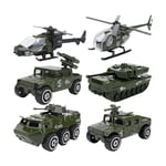 6 st 1:87 Legering Glidande Bilmodell Set Legering Militärfordon Mini Diecast Bil Leksak Set Helikopter Tank Pansarbil För Barn Pojkar