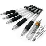 Zebra Z-grip Mechanical Pencil - 0.5mm - Pack Of 5 + 12 Pentel 0.5mm Hb Leads