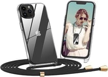 Dniodio Coque pour iPhone 13 Pro Max avec Cordon(1.6M),Antirayures Antichoc Transparent Détachable Coque Collier Réglable Téléphone Housse Étui Portable Lanyard Case Protection Complète Cover(6.7")