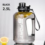 1,2L/1,7L/2,5L Stor Kapacitet Netflix Halm Pot Belly Cup Sport Vattenflaska Ton Ton Hink Studenter Bärbar Plast Rymdkup 2.5L black