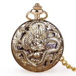Pocket Watch, All Gold Dragon Mechanical Pocket Watches Double Open Skeleton Hand-Winding Retro Male Clock with Pendant Fob Chain