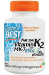 Doctor's Best - Natural Vitamin K2 MK7 with MenaQ7 plus D3, 180mcg - 60 vcaps (Kort datum 28/2 2025)