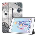 Apple iPad Mini (2019) kolminkertainen nahkakotelo - Eiffel-Torni Ja Kartta Monivärinen