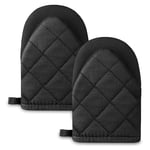 AUAUY 1 Pair Short Oven Mitts, Black Heat Resistant Neoprene Cotton Oven Mitt, With Non-Slip Surface And Hanging Loop Mits, Kitchen Mini Oven Mitts, Oven Mitts Cute for Cooking, Baking and Grilling