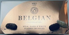 M&S Belgian Flake Chocolate Truffles 200g Milk Dark & White Made in Belgium