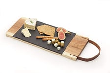 Artesà Rectangular Serving Platter, Wooden Tray with Leather Strap and Removable Slate Serving Board, Ideal Cheese Board or For Dinner Party Nibbles, 47 x 16 cm (18.5 Inch x 6½ Inch) - Metallic/Brown