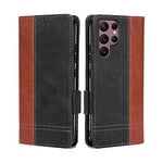 Coque Pour Samsung Galaxy S23 Ultra, Magnétique Rabat Portefeuille Cuir Etui, Slim Silicone TPU Bumper Galaxy S23 Ultra Pochette Housse, Flip Porte Cartes avec Support Cover, Antichoc Case Marron Noir