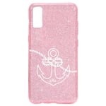 Coque Iphone XR paillettes rose ancre blanc