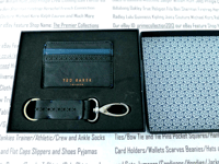 TED BAKER Card Holder & Keyring Gift set Mens Black Leather Key Fob Mini Wallet