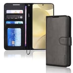 TECHGEAR Galaxy S24 Plus Leather Wallet Case, Flip Protective Case Cover with Wallet Card Holder, Stand and Wrist Strap - Black PU Leather with Magnetic Closure Designed For Samsung S24+ / S24+ 5G