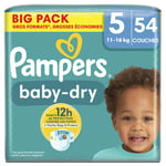 Couches Bébé Baby Dry 11 - 16 Kg Taille 5 Pampers - Le Pack De 54 Couches