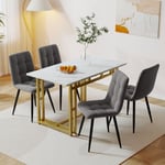 Table à manger dorée 120x70 cm avec 4 chaises, ensemble de table à manger de cuisine moderne, chaise de salle à manger en lin gris foncé, table à