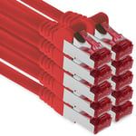 1aTTack.de - 10x 3 mètres câble de raccordement CAT6 S/FTP PIMF blindage CAT.6 câble réseau RJ45 câble Ethernet DSL LAN routeur commutateur modem panneau de brassage - rouge - 10 pièces