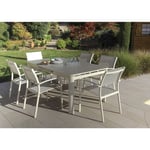 Table de jardin extensible - 8/10 places - Aluminium/Verre - Ivoire  