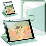 ZtotopCases Case for New iPad 9th/8th/7th Generation, Premium PU Leather Front Cover, Translucent PC Back Cover, 360 Degree Rotatable Case with Pencil Holder for iPad 10.2 inch 2021/2020/2019, Green