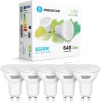 Aigostar GU10 LED Bulbs Cool White, 8W 6400K 600 Lumen, 5 Pcs/Box, 160° Beam A