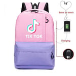 TIK-TOK Ryggsäck - vattentät skolväska med USB och Hörlursuttag Rosa