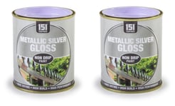 2x 151 Wood Metal Interior Exterior Non-Drip Metallic Gloss Paint 300ml - Silver