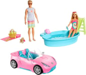 BARBIE et Ken coffret voiture décapotable / piscine avec toboggan + accessoires