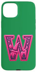 iPhone 15 Plus Pink Letter "W" on a Women Girls Ladies Witches Green Color Case