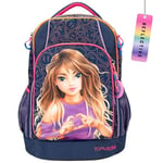 Depesche 12739 TOPModel Night Light Dos Scolaire en Bleu foncé avec Motif de modèle, Sac d'école avec Bretelles réglables et Pendentif, Multicolor