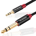 Câble Audio 3.5mm vers 6.35mm Stéréo Jack, pour Guitare,Chaîne HiFi Haut Parleurs,Smartphone, Table de Mixage, Cinéma Maison etc (1M)