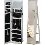 Armoire à bijoux avec miroir sur pied multi-rangements éclairage led blanc dim. 38L x 38l x H157 cm - Homcom