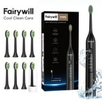 Fairywill Sonic Electric Toothbrush 5 Modes 8 Replacement Brush Heads USB Charge