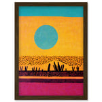 Desert Roadside Oasis Modern Pop Art Surreal Landscape Artwork Framed Wall Art Print A4