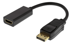 DELTACO – DisplayPort - HDMI-sovitin, 4K 60Hz, 0,2m, musta (DP-HDMI43)