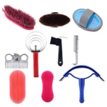 VIFER 10Pcs Horse Grooming Care Kit Equestrain Brush Curry Comb Horse Cleaning Tool Set Horse Cleaning Tool