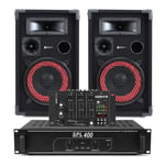 Pair 8" DJ Disco Party Speakers with PA Amplifier and Mixer System 500W