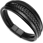 Herrarmband Armband i äkta läder flätat med magnetlås-WELLNGS 22cm