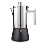 Easyworkz Diego Cafetière italienne en acier inoxydable pour 2-4 tasses 200 ml Pour induction à gaz et tous les types de cuisinières Noir