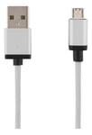 DELTACO USB sync / charger cable, cloth-covered, USB-A - USB Micro B, 1m, 2.4A, USB 2.0, silver