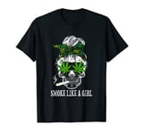 Messy Bun Sugar Skull Weed Leaf Cannabis 420 Pink Marijuana T-Shirt