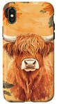 Coque pour iPhone X/XS Orange Aquarelle Géométrique Vache Highland Tournesol Motif