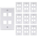 Plaque Murale Clé de VoûTe 4 Ports (Paquet de 10), Plaques Murales Simples pour Prise RJ45 Clé de VoûTe et Inserts Modulaires, Blanc