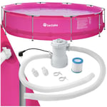 tectake® Piscine Tubulaire Ronde Piscine Hors Sol Ø360 x 76 cm Rose Vif, Structure en Acier, PVC Résistant aux UV & à la déchirure, avec Pompe Piscine à Filtre, Montage & démontage Facile