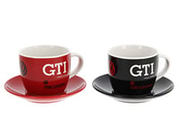 BRISA VW Collection - Volkswagen New Bone Espresso Cups Coffee-Tea-Cappuccino Set in GTI Design (The Legend/Red & Black/2-Piece Set/100ml/3.4 fl oz)