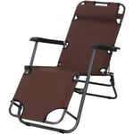 Chaise longue inclinable transat bain de soleil 2 en 1 pliant têtière amovible charge max. 136 Kg toile oxford facile d'entretien marron - Marron