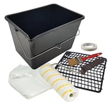 Nespoli Kit Rouleau de Peinture Anti-Goutte 22 cm, cuve de 15 l avec Grille recyclée, Palette, Ruban de Peintre, Plastique recouvrant Tout 4 x 5 m, kit de Bricolage Complet